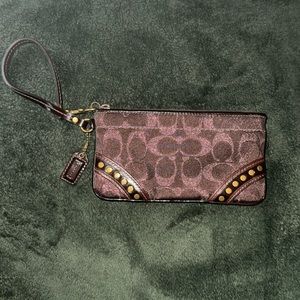 Coach Brown Studded Wristlet